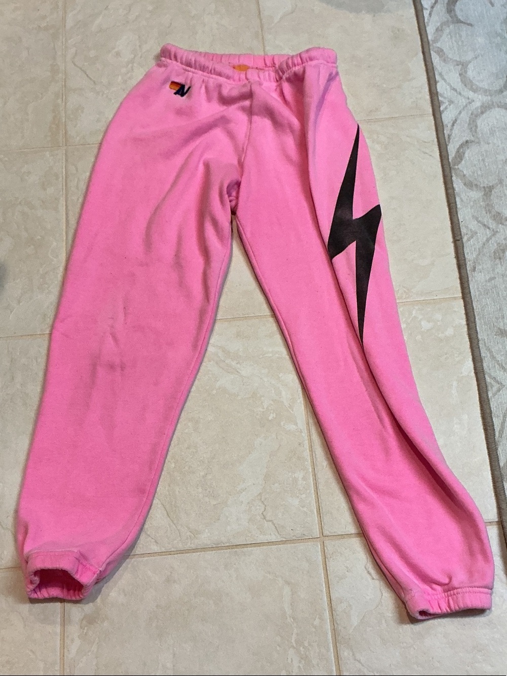 Aviator Nation Pink Joggers with Black Lightning Bolt